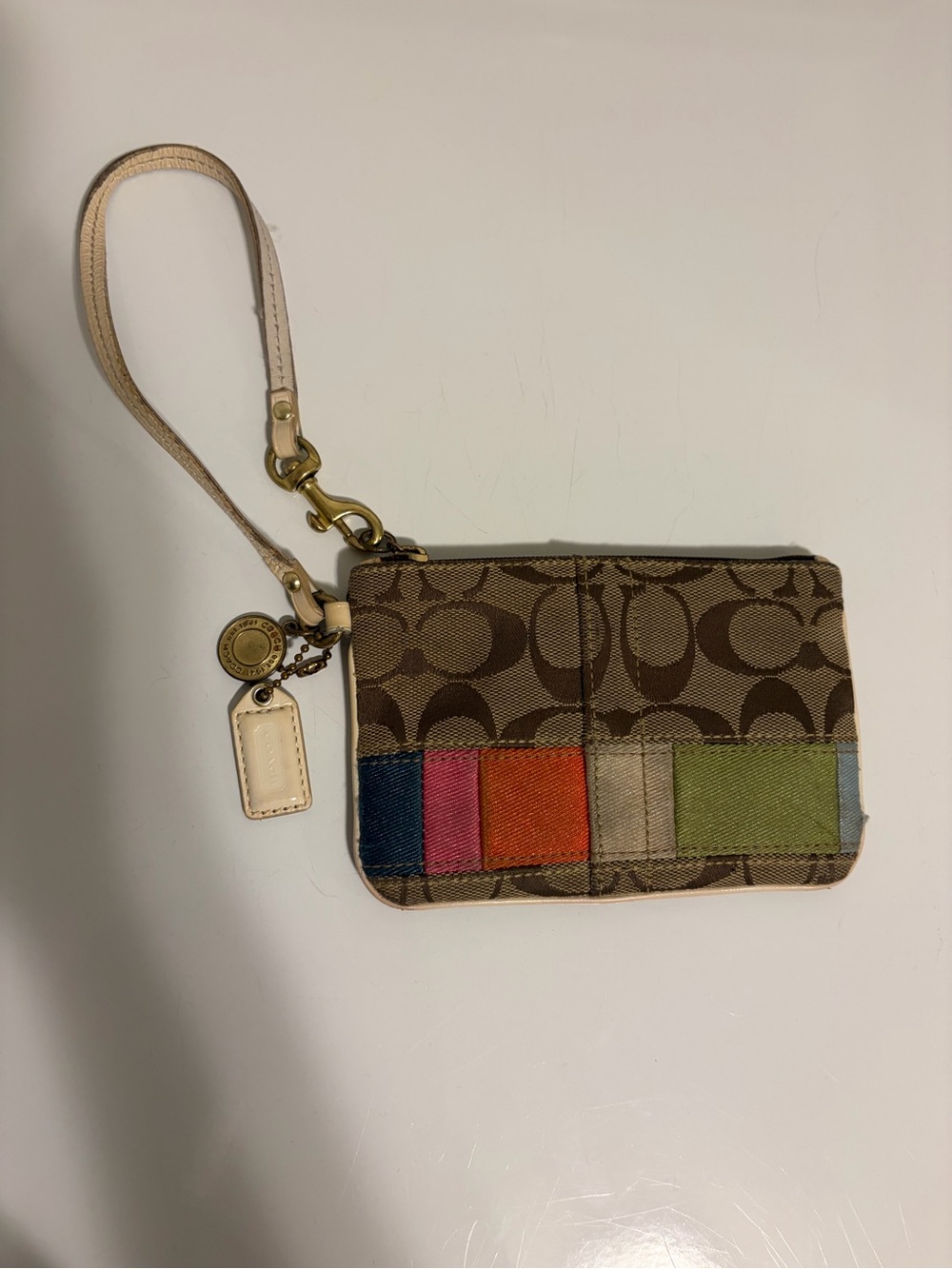 Coach Signature Canvas Wristlet with Multicolor Stripe